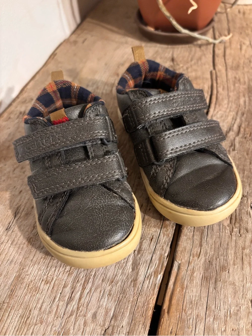 Kids Casual Double-Strap Leather Sneaker - Dark Gray